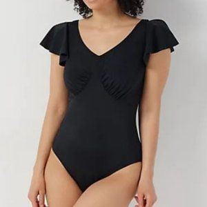 Denim & Co Draped Ruffle Sleeve One-Piece Swimsuit